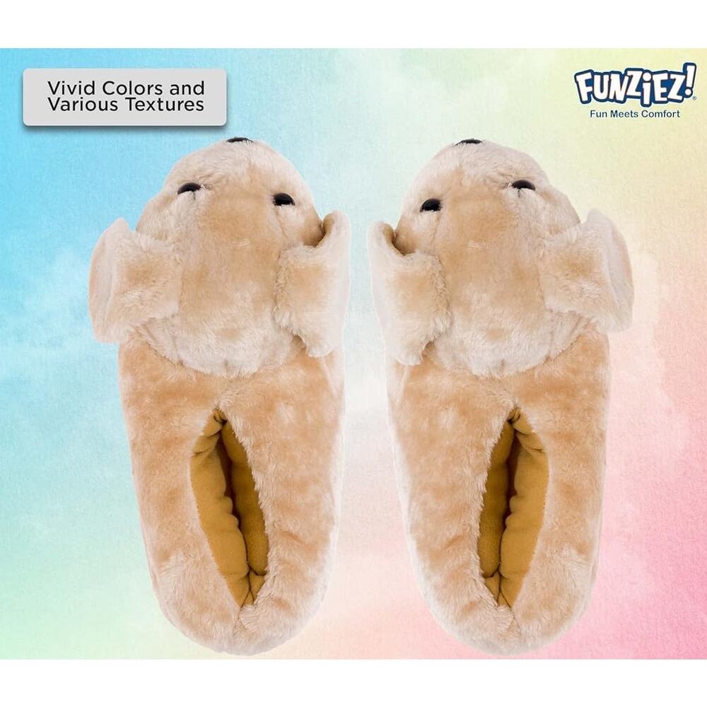Funziez Fuzzy Dog Slippers Unisex Animal Print Cozy Winter Footwear SZ M - Picture 2 of 11